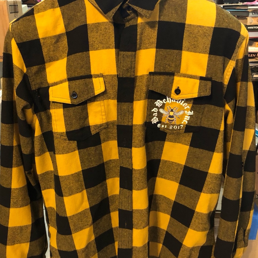 Bad Behavior Inc Yellow and Black Plaid Flannel Shirt Size XL